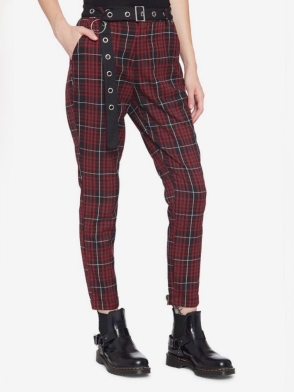 Hot Topic Merlot Plaid O-Ring Trousers Women’s Size LG
